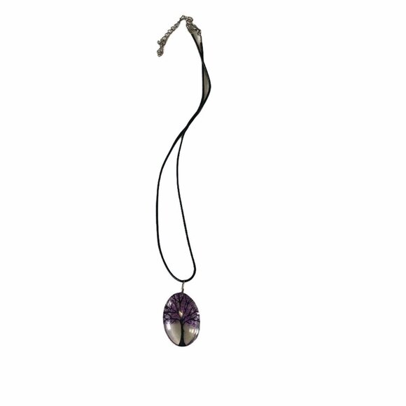 Creative Lifelike 7 Colors Glass Tree Of Life Pendant Necklace Oval Purple - Picture 1 of 6
